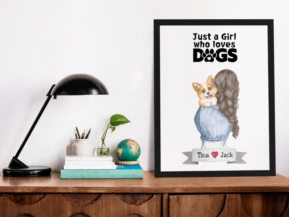 Gerahmtes Poster - Junge/Mädchen mit Hund auf dem Arm - Personalisierbar
