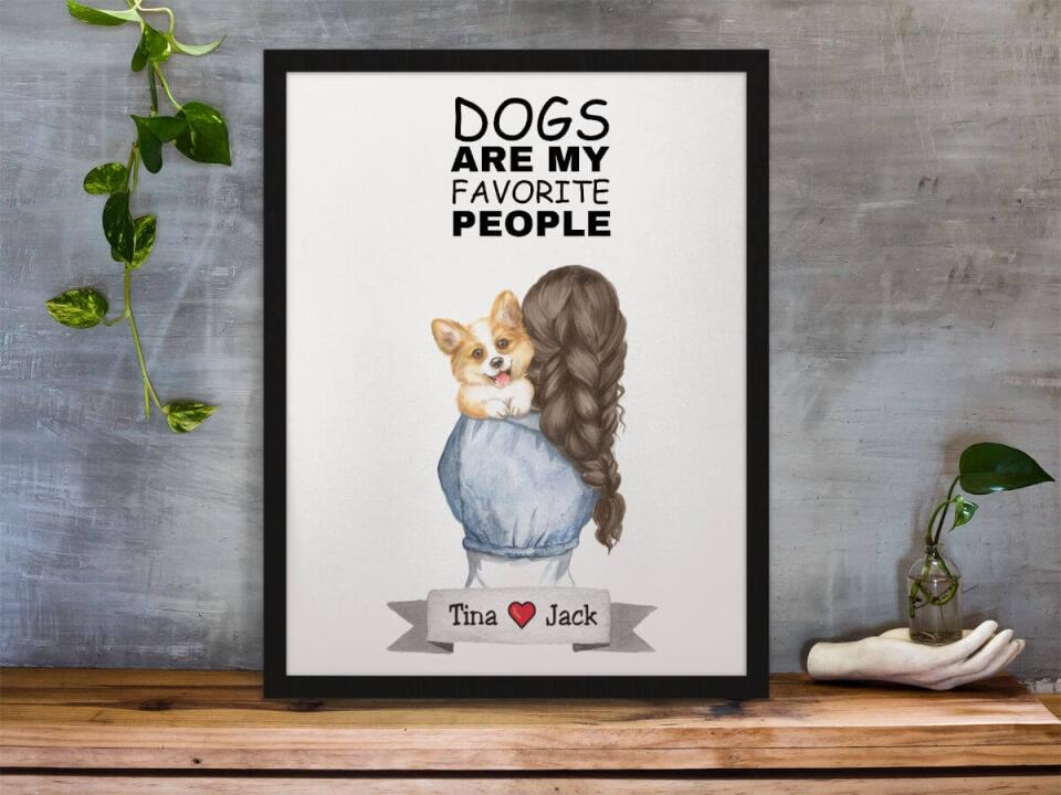 Gerahmtes Poster - Junge/Mädchen mit Hund auf dem Arm - Personalisierbar