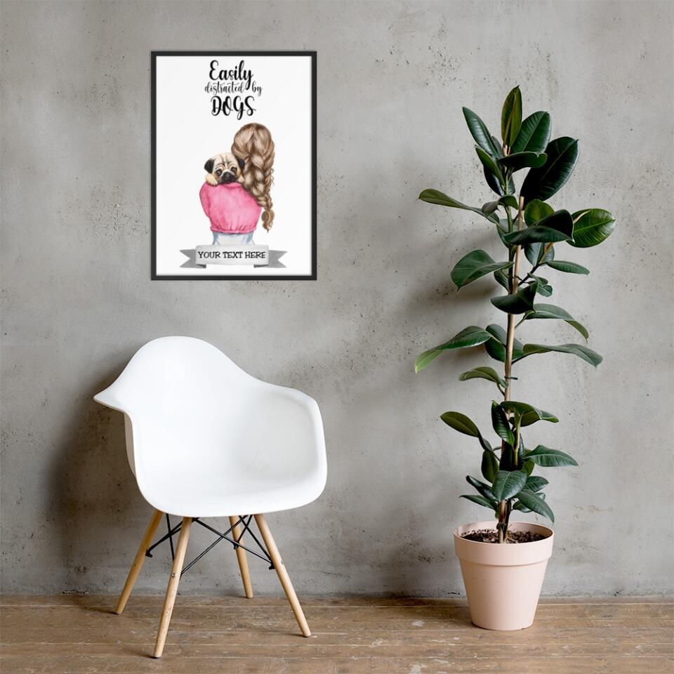 Gerahmtes Poster - Junge/Mädchen mit Hund auf dem Arm - Personalisierbar