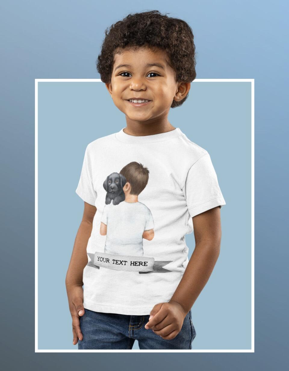 Kinder Bio T-Shirt - Junge/Mädchen mit Hund auf dem Arm - Personalisierbar