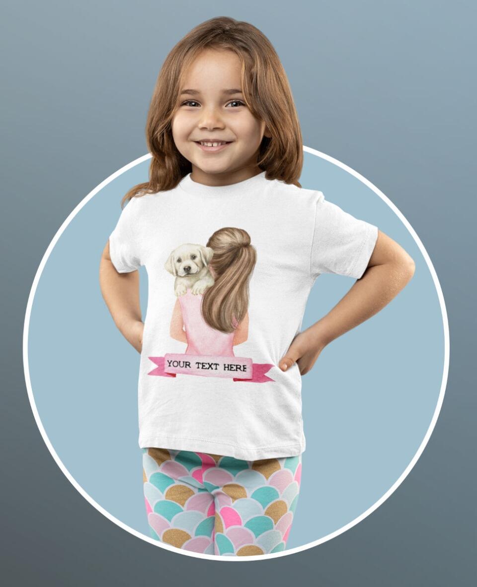Kinder Bio T-Shirt - Junge/Mädchen mit Hund auf dem Arm - Personalisierbar