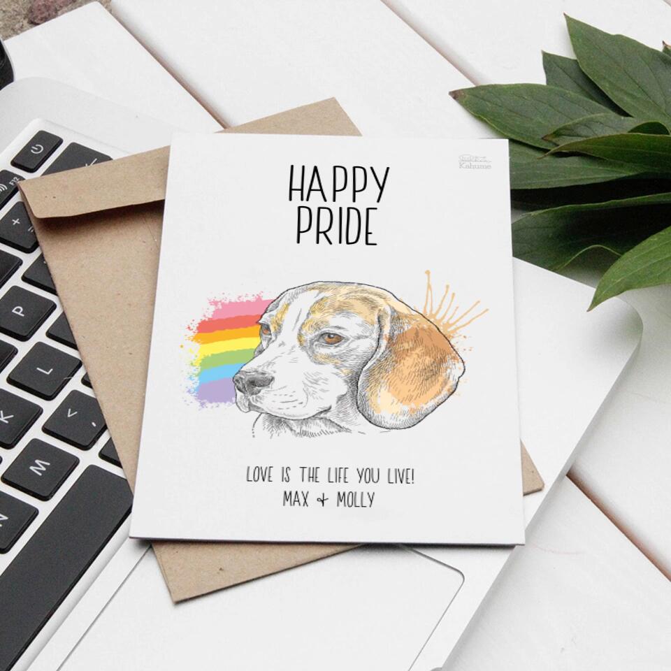 Happy Pride Hund - Personalisierbare LGBTQ Postkarte