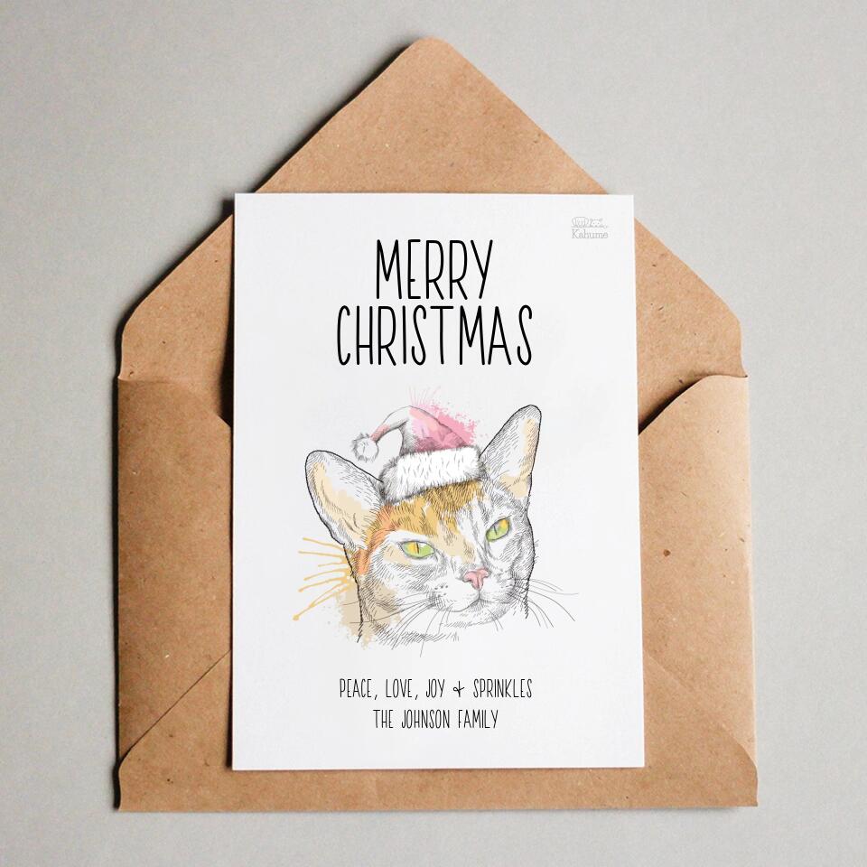 Deine Katze mit Santa-Mütze - Personalisierbare Postkarte