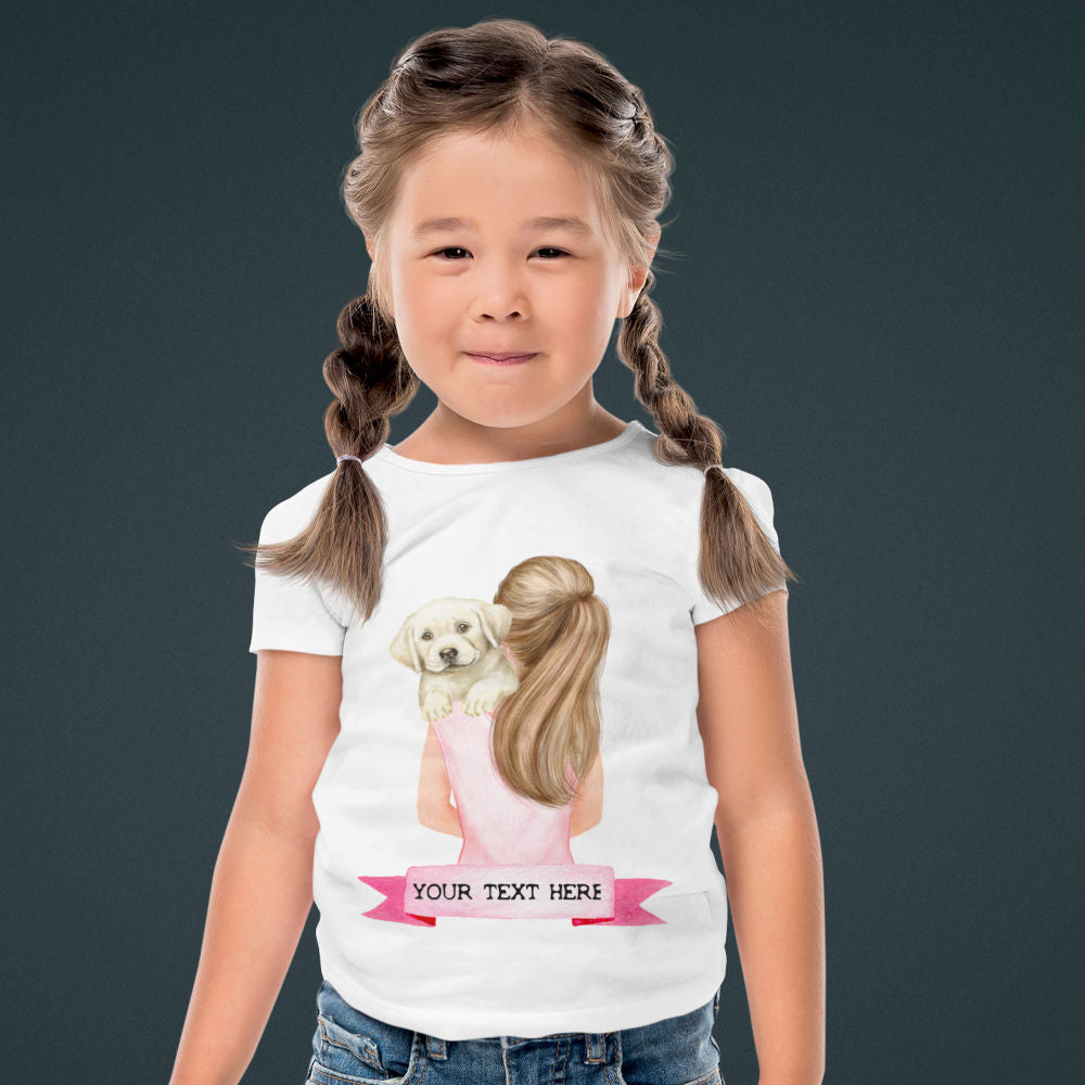 Kinder Bio T-Shirt - Junge/Mädchen mit Hund auf dem Arm - Personalisierbar