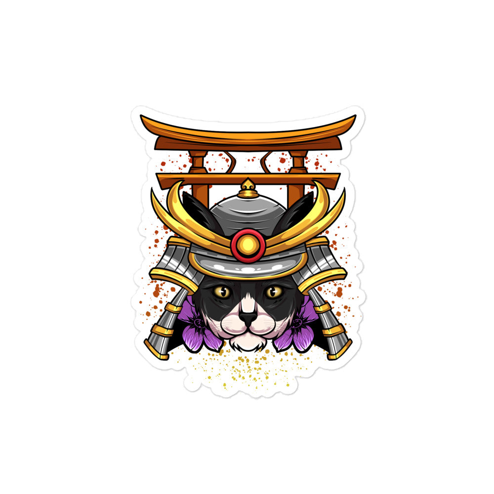 Schwarz & Weiße Katze Samurai - Aufkleber