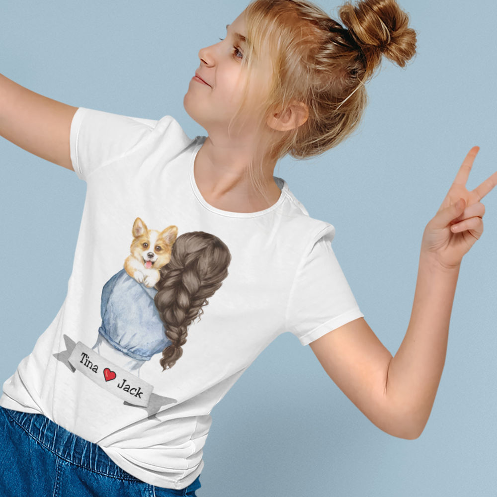 Jugend T-Shirt - Junge/Mädchen mit Hund auf dem Arm - Personalisierbar