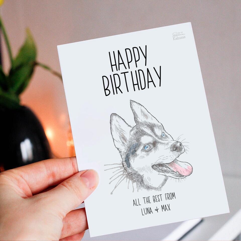 Happy Birthday Postkarte mit deinem Hund - Personalisierbar