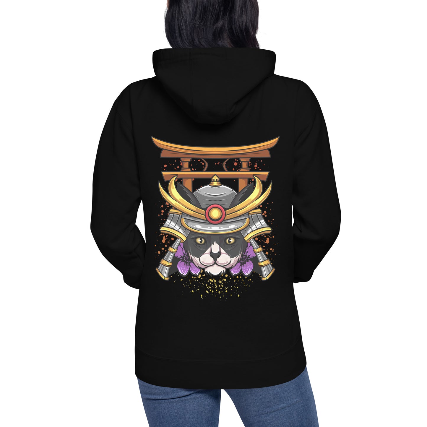Schwarz & Weiße Katze Samurai - Unisex Kapuzenpullover