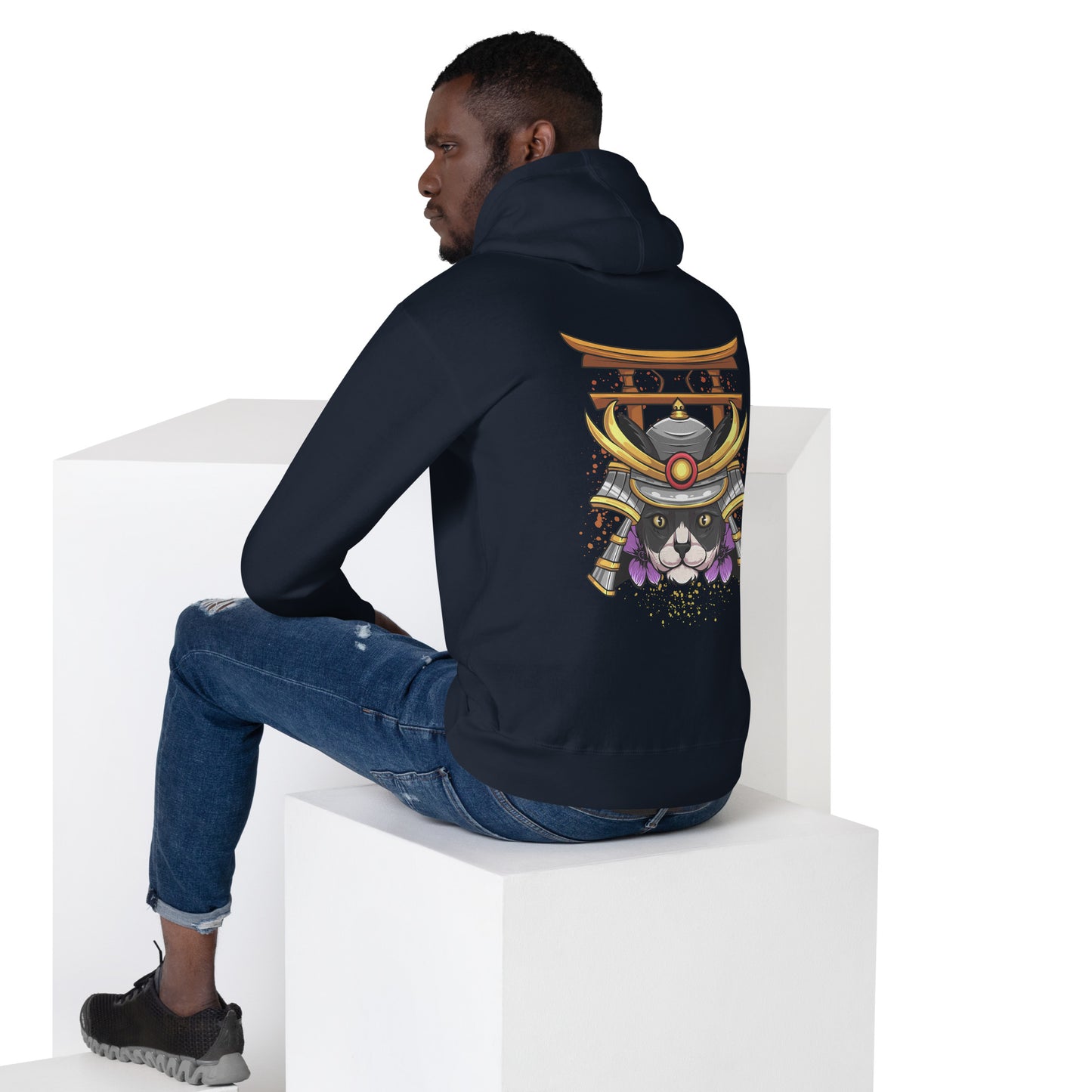 Schwarz & Weiße Katze Samurai - Unisex Kapuzenpullover