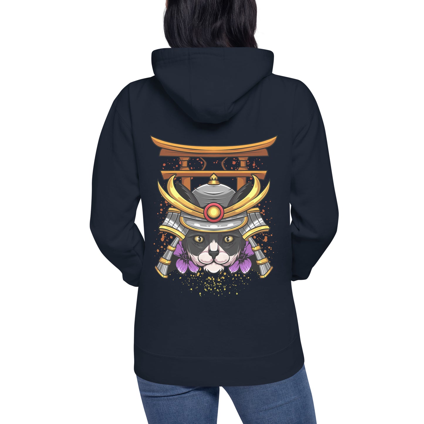 Schwarz & Weiße Katze Samurai - Unisex Kapuzenpullover
