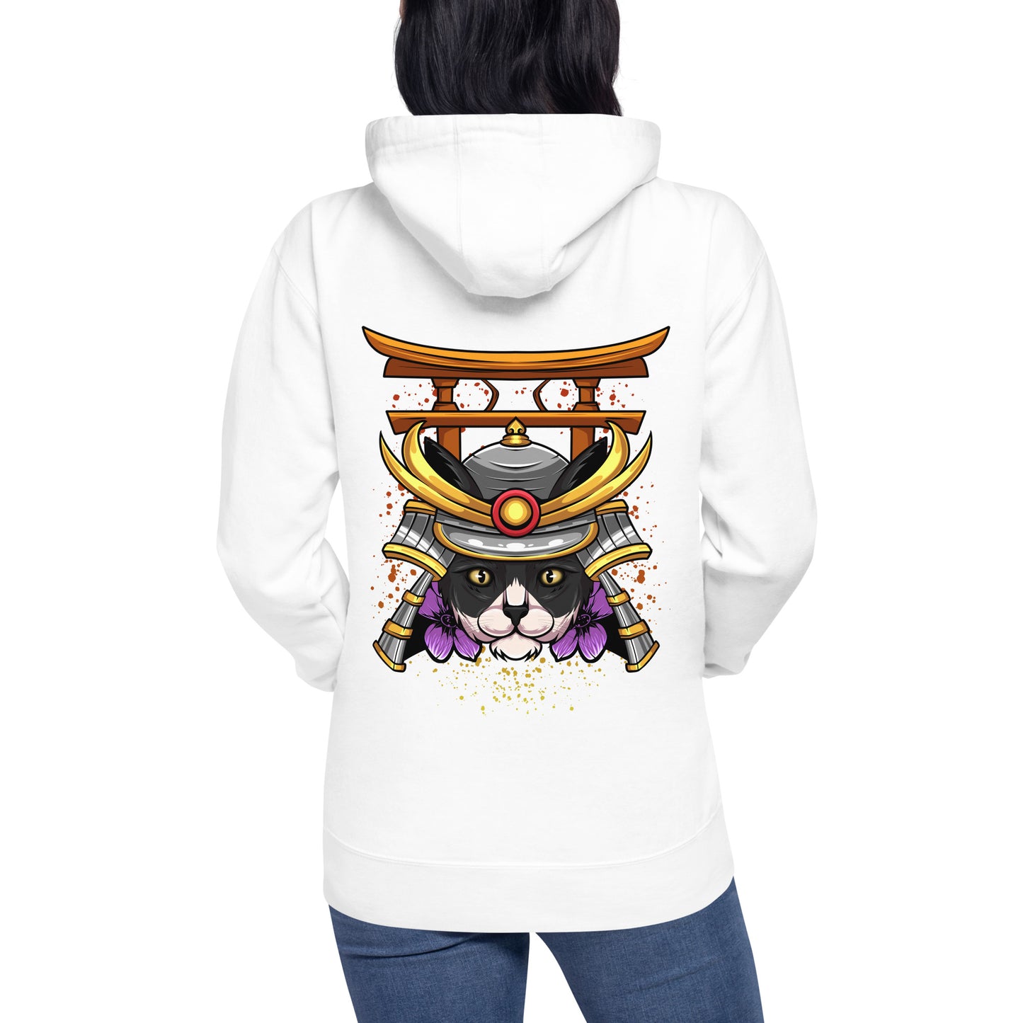 Schwarz & Weiße Katze Samurai - Unisex Kapuzenpullover