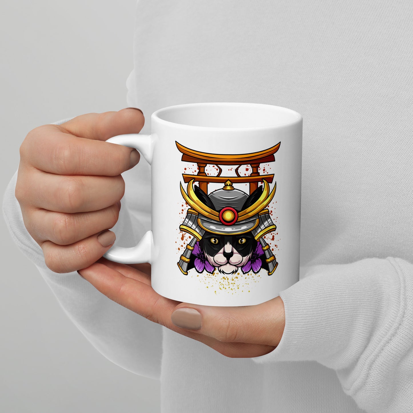 Schwarz & Weiße Katze Samurai - Tasse