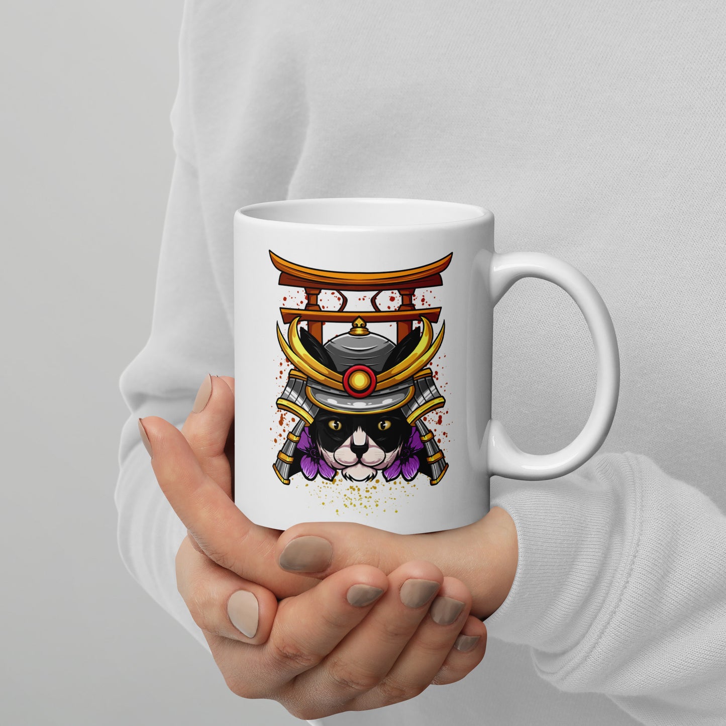 Schwarz & Weiße Katze Samurai - Tasse