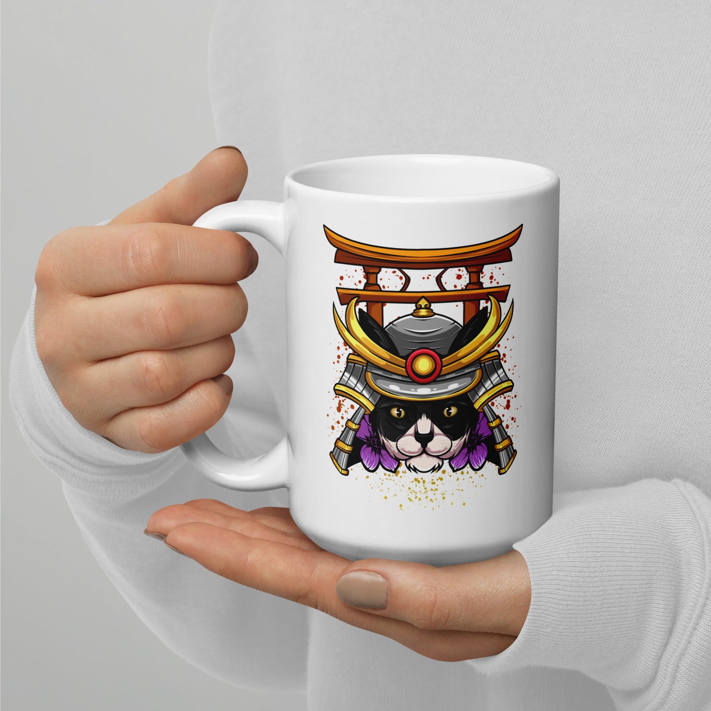 Schwarz & Weiße Katze Samurai - Tasse